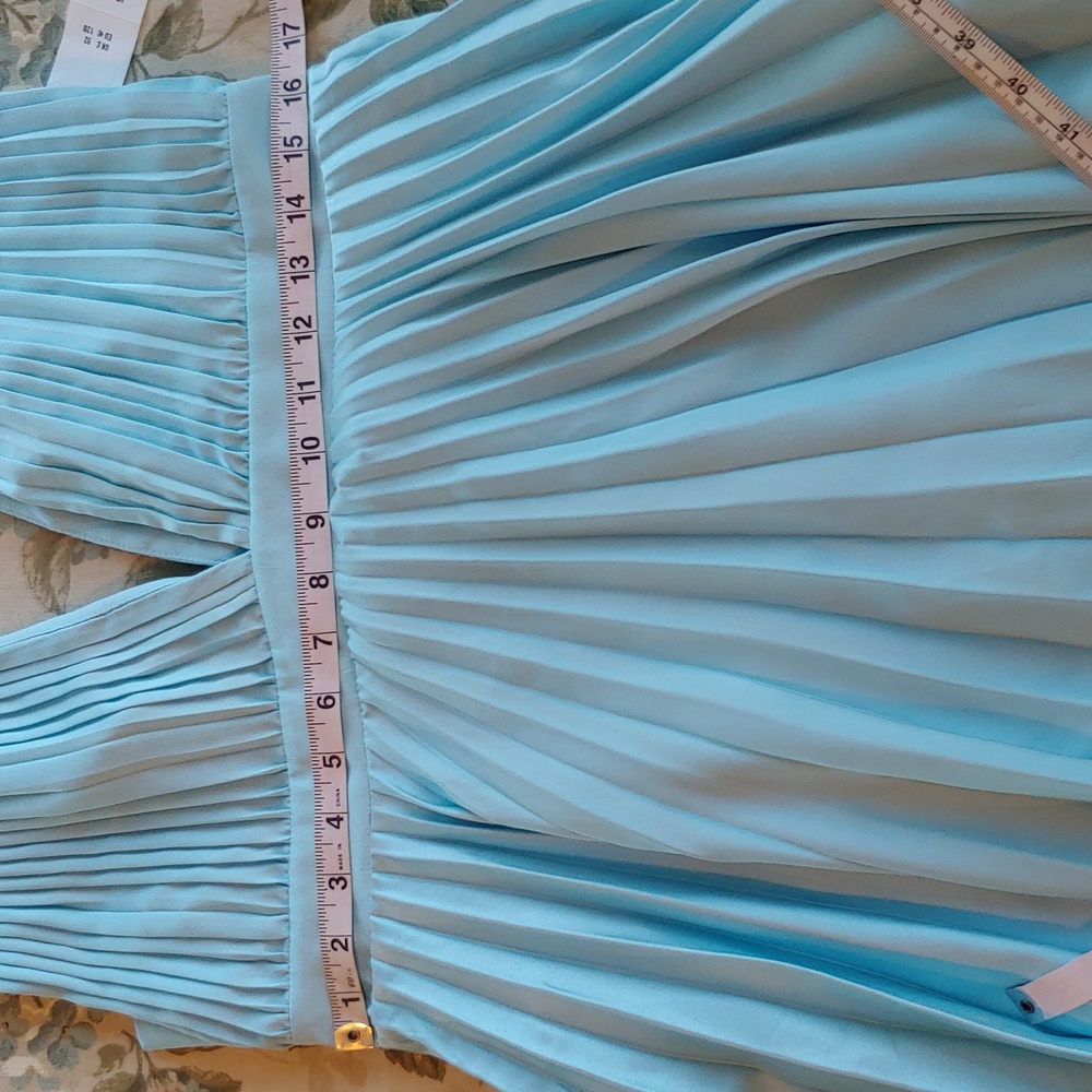 Abercrombie & Fitch Plunge Satin Pleated Formal Dress Sky Blue Women's Large NWT - Picture 8 of 17
